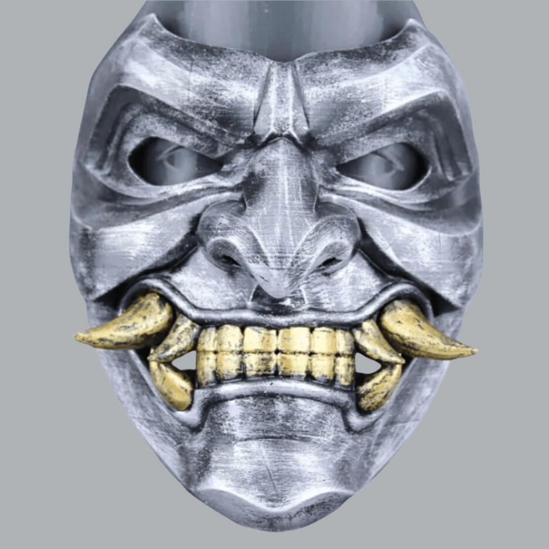 Space Armory Kabuto Mask With Fangs Silver