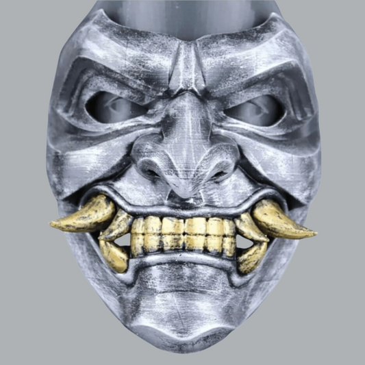 Space Armory Kabuto Mask With Fangs Silver