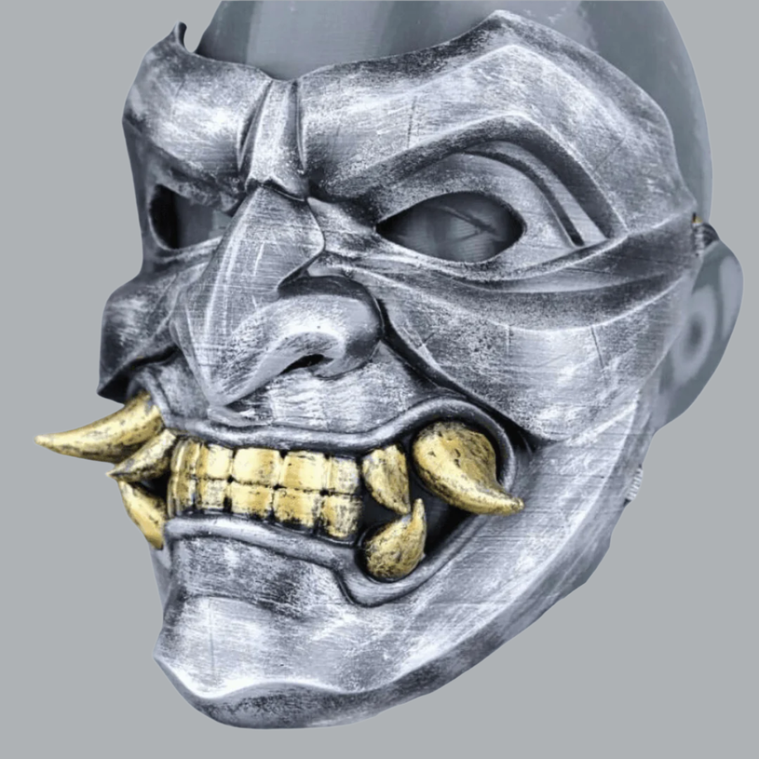 Space Armory Kabuto Mask With Fangs Silver