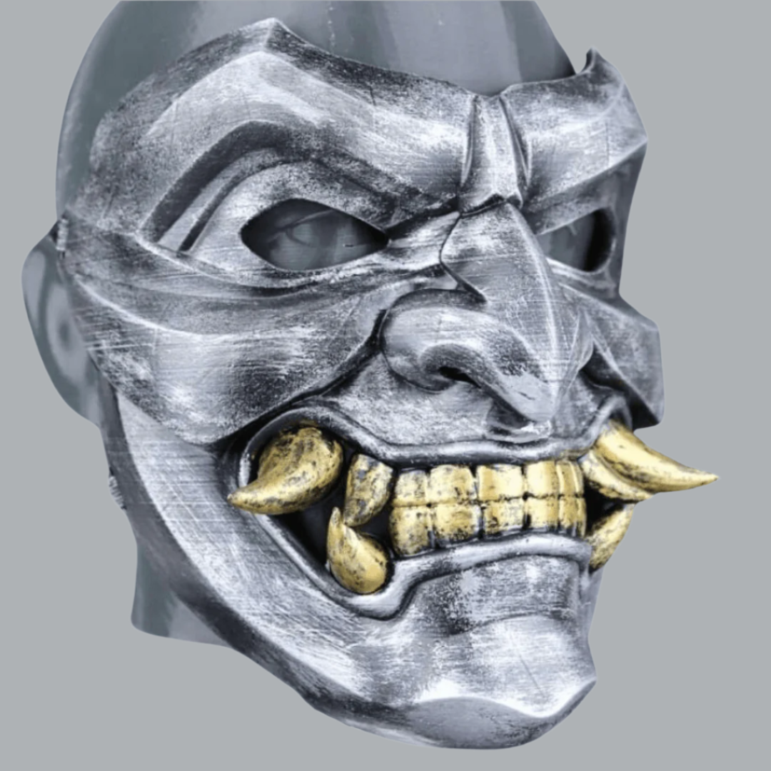 Space Armory Kabuto Mask With Fangs Silver