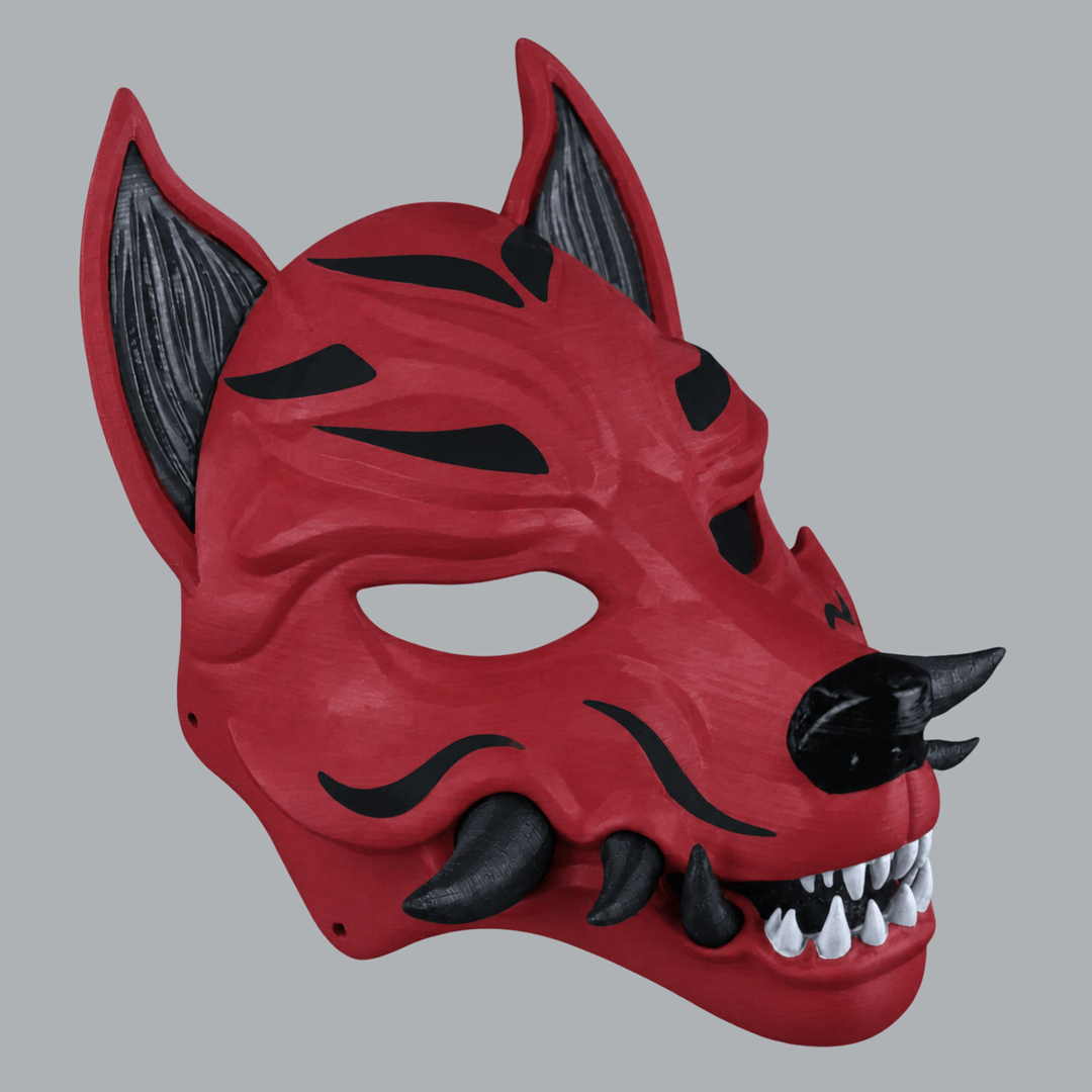 Space Armory Kitsune Fox Mask With Fangs - Cardinal / Black Masks