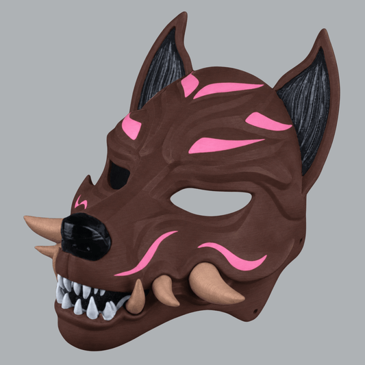 Space Armory Kitsune Fox Mask With Fangs - Jawa / Iced Coffee / Pink Cadillac Masks