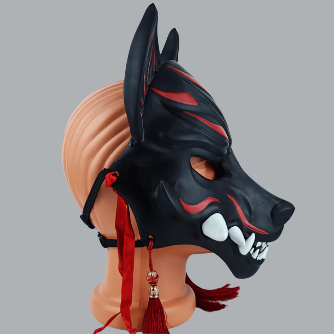 Space Armory Kitsune Fox Mask With Fangs - Matte Black