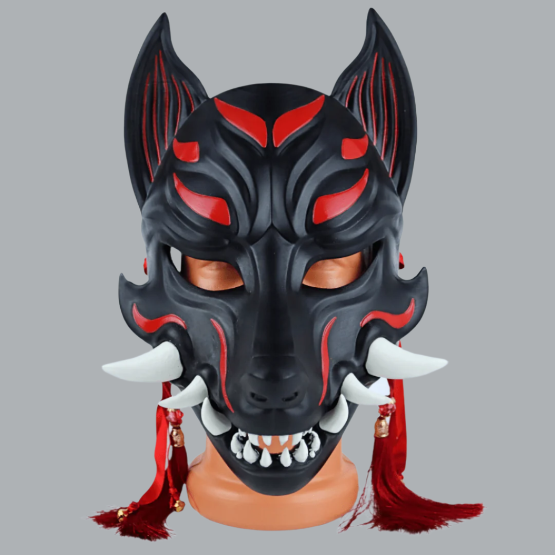 Space Armory Kitsune Fox Mask With Fangs - Matte Black