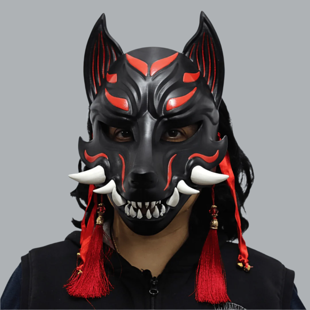 Space Armory Kitsune Fox Mask With Fangs - Matte Black