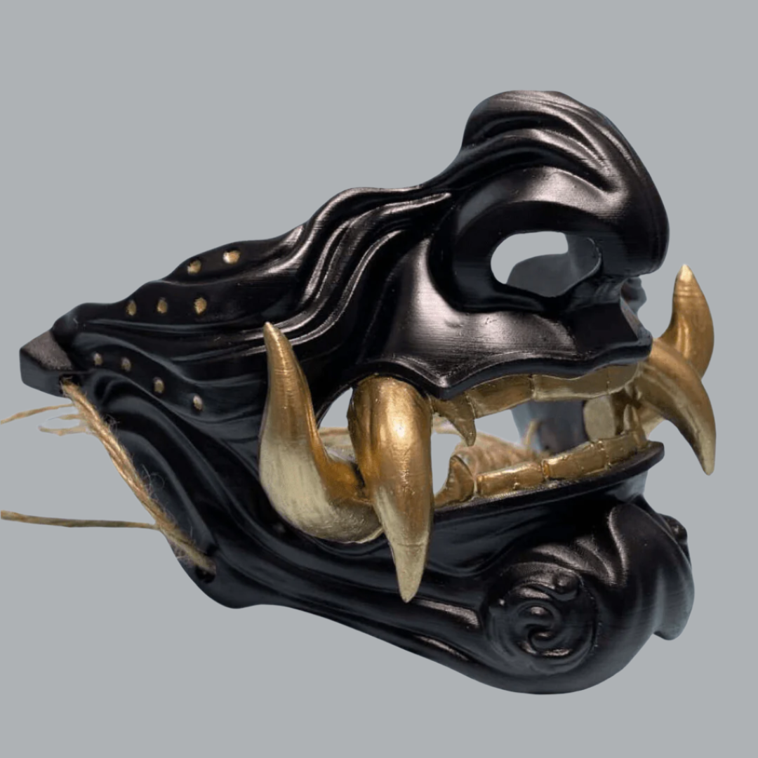 Space Armory Samurai Oni Mask Black Black/Gold Teeth / S / Adjustable Elastic Buckle