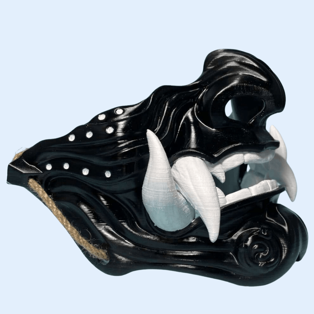 Space Armory Samurai Oni Mask Black Black/White Teeth / S / Adjustable Elastic Buckle