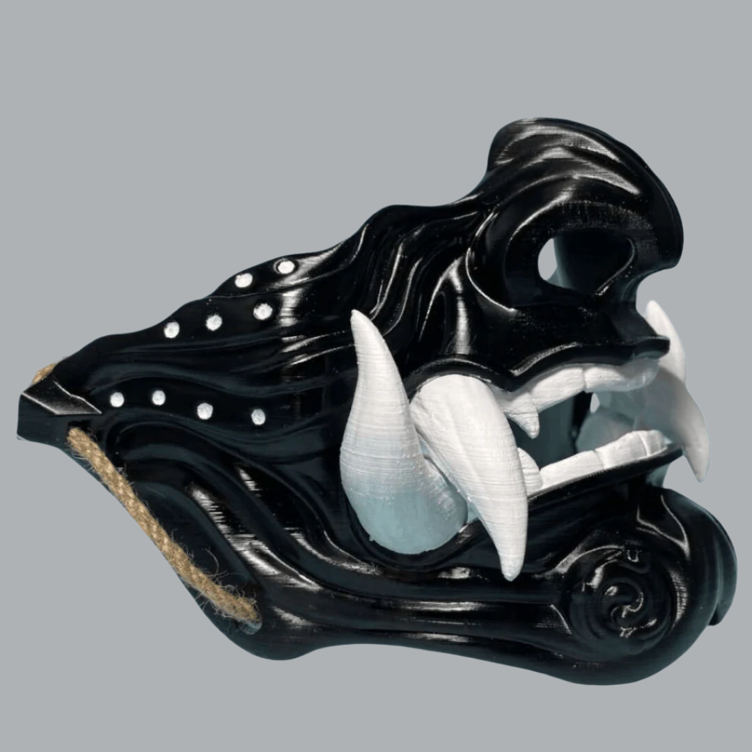 Space Armory Samurai Oni Mask Black Black/White Teeth / S / Adjustable Elastic Buckle