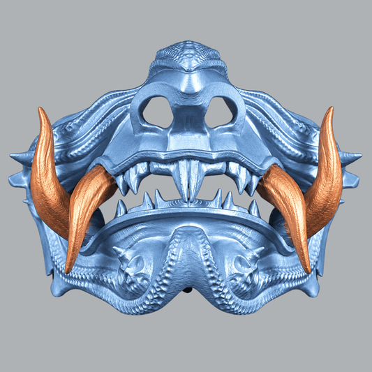 Space Armory Samurai Oni Mask - Metallic Ice Blue / Copper Masks