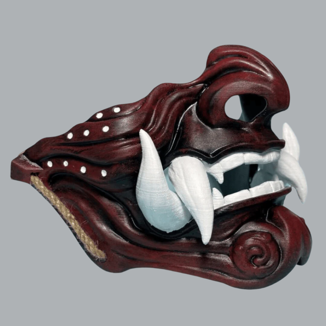 Space Armory Samurai Oni Mask Red Red/White Teeth / S / Adjustable Elastic Buckle