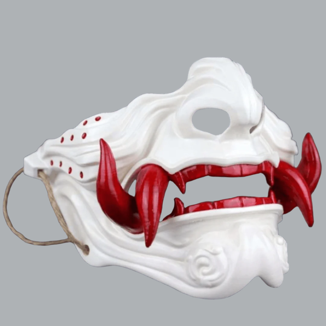 Space Armory Samurai Oni Mask White White/Red Teeth / S / Adjustable Elastic Buckle