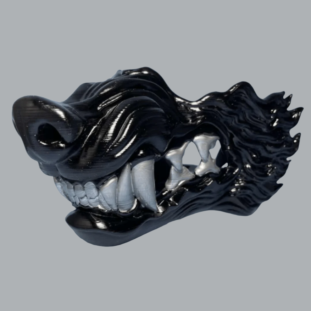 Space Armory Wolf Snarling Animal Face Mask Black Black/Silver Teeth / S