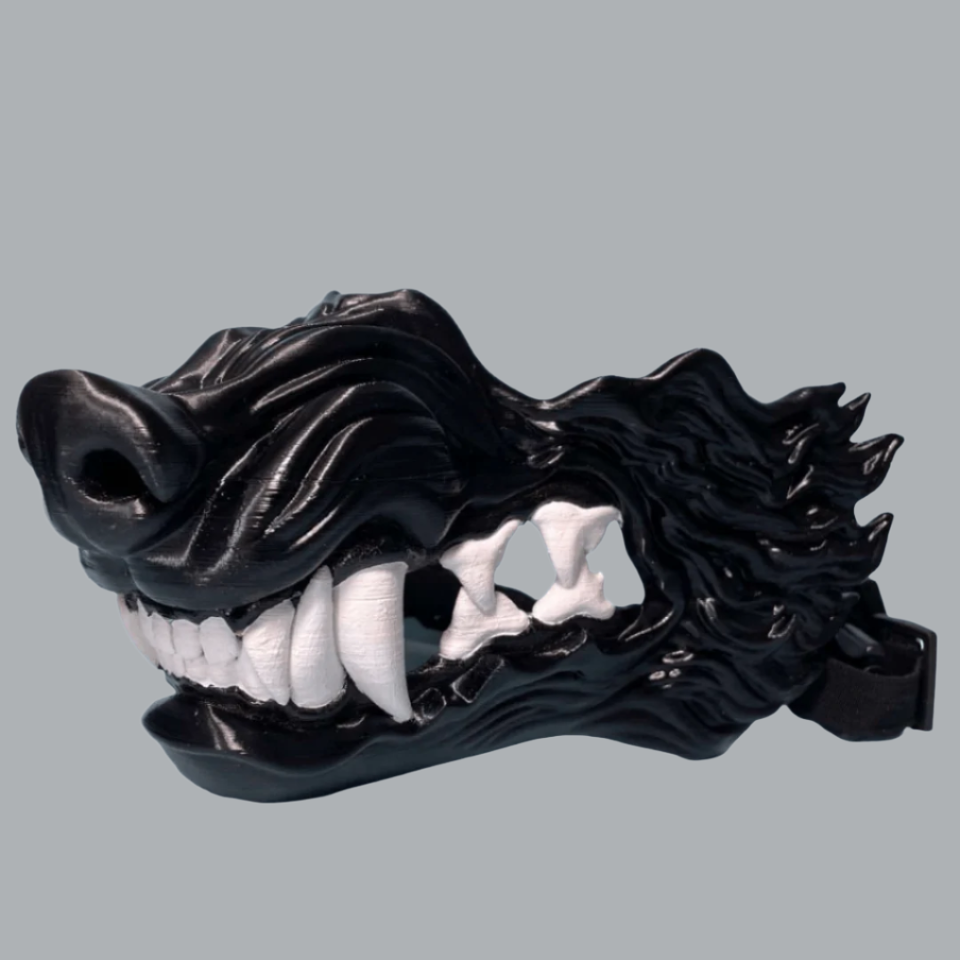 Space Armory Wolf Snarling Animal Face Mask Black Black/White Teeth / S
