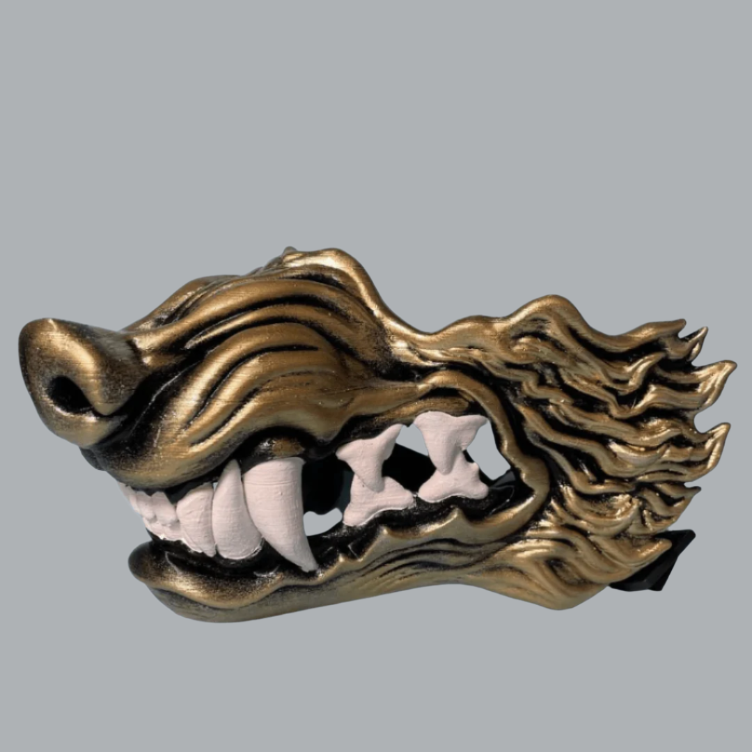 Space Armory Wolf Snarling Animal Face Mask Black/Gold