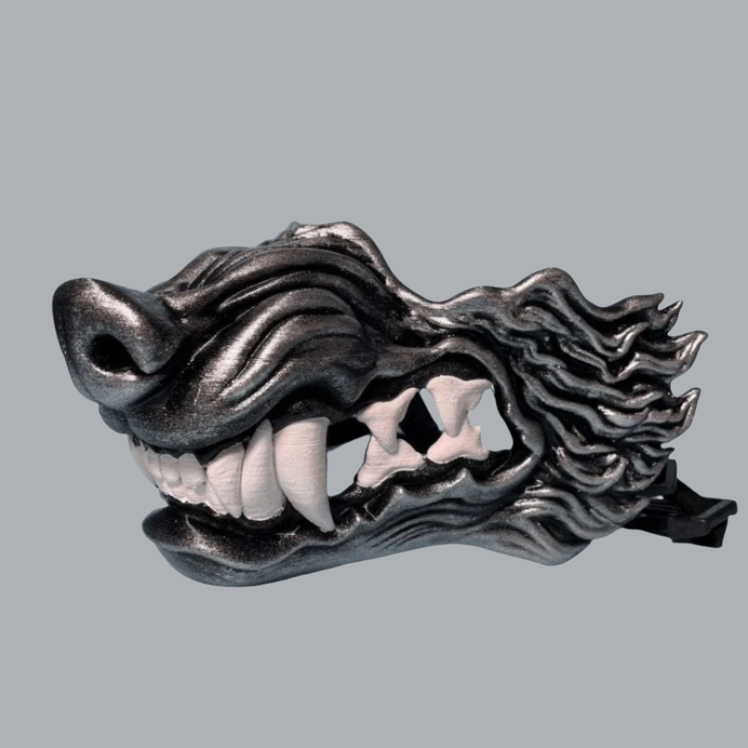 Space Armory Wolf Snarling Animal Face Mask Black/Silver