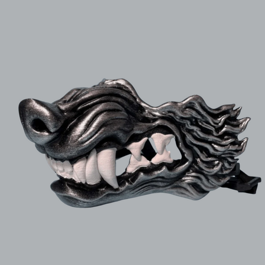 Space Armory Wolf Snarling Animal Face Mask Black/Silver