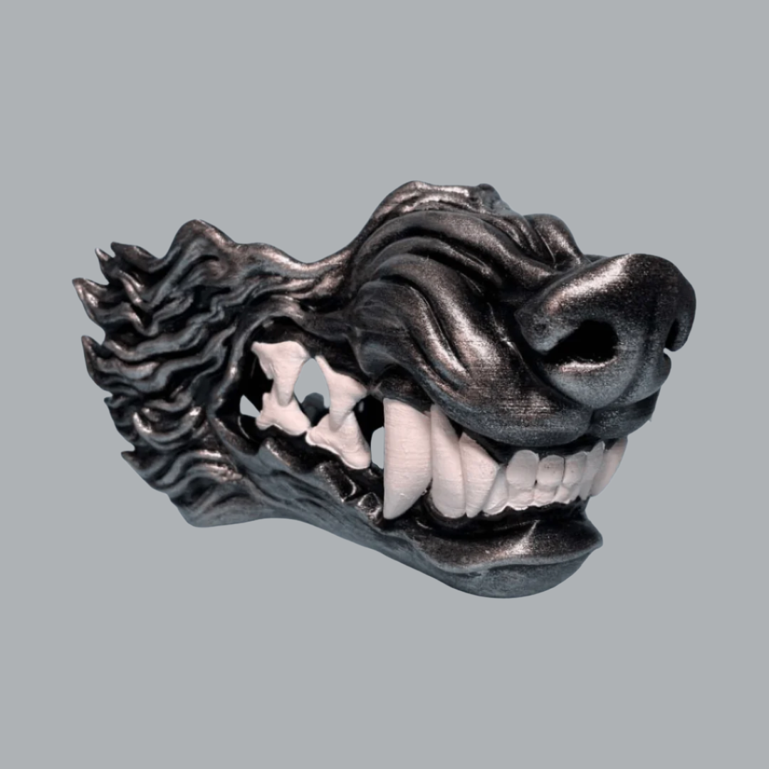 Space Armory Wolf Snarling Animal Face Mask Black/Silver