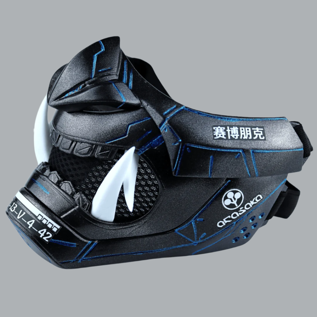 SpaceArmory Cyberpunk Oni Mask Metallic Black Painted Stripe Masks