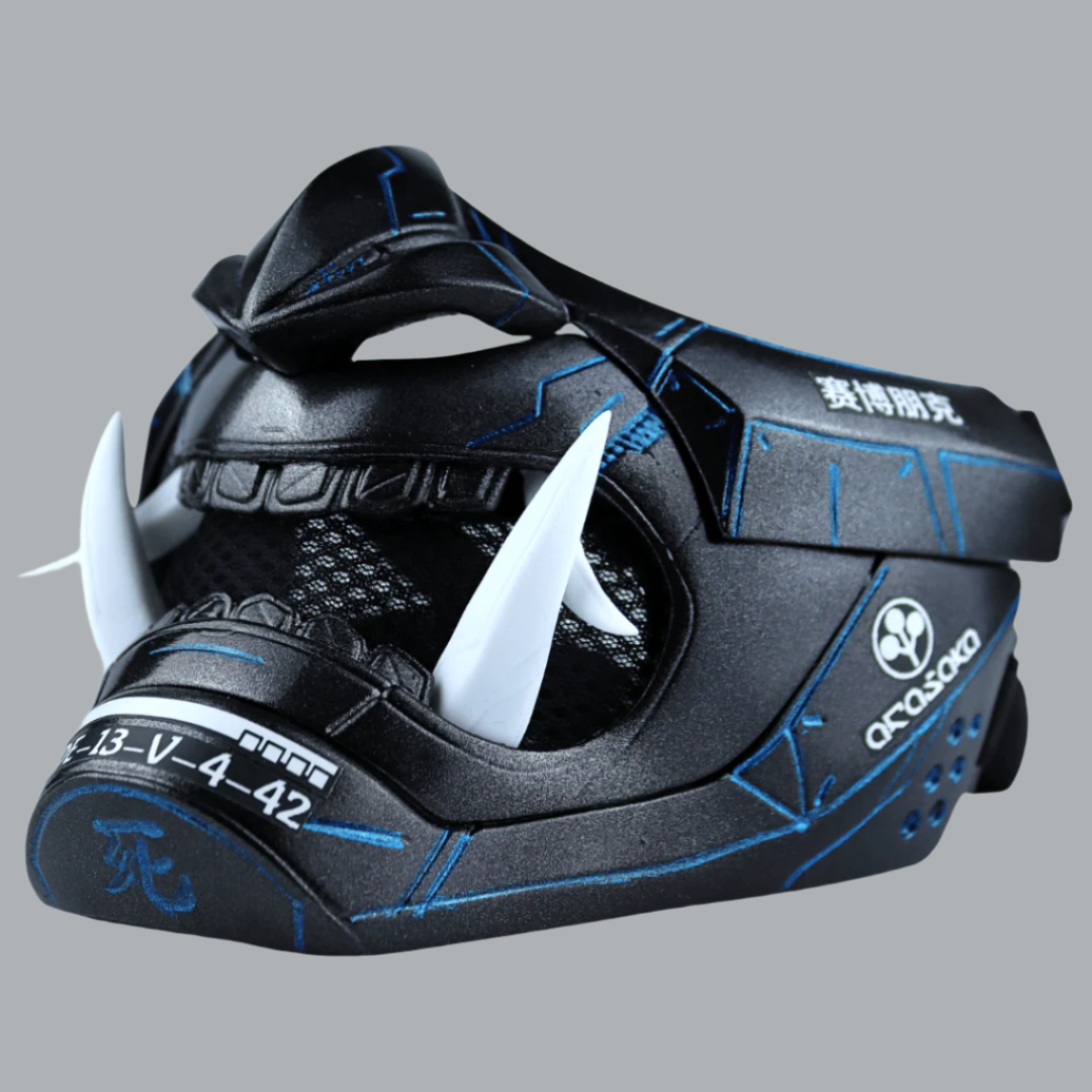 SpaceArmory Cyberpunk Oni Mask Metallic Black Painted Stripe Masks