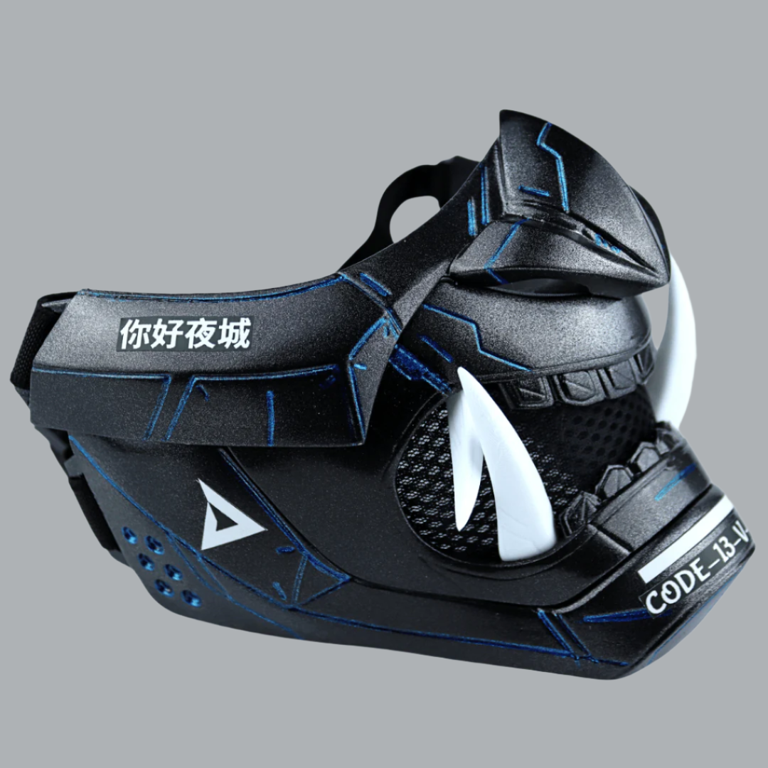 SpaceArmory Cyberpunk Oni Mask Metallic Black Painted Stripe Masks