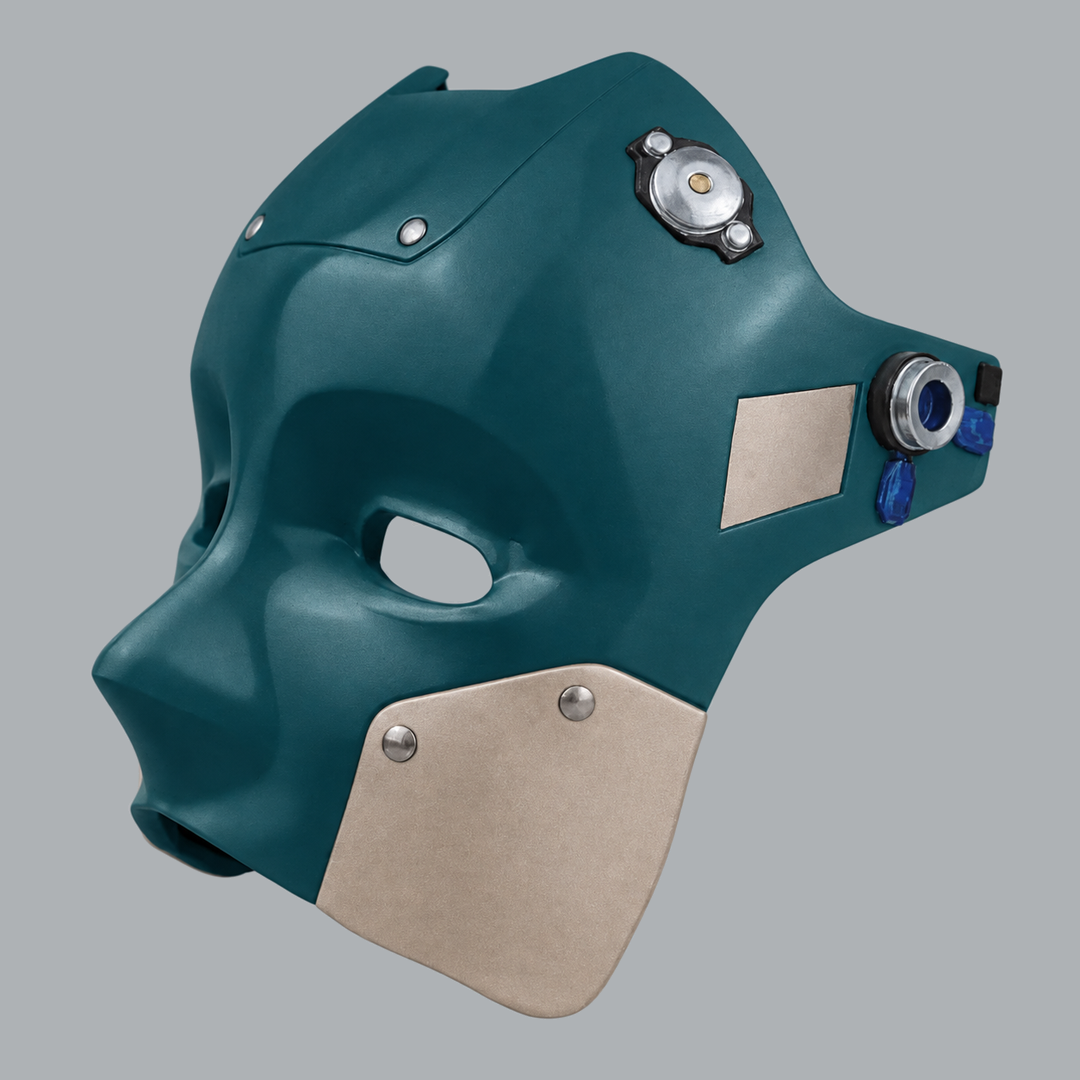 Cyborg Android Robot Mask - Petrol / Champagner - right three-quarter view