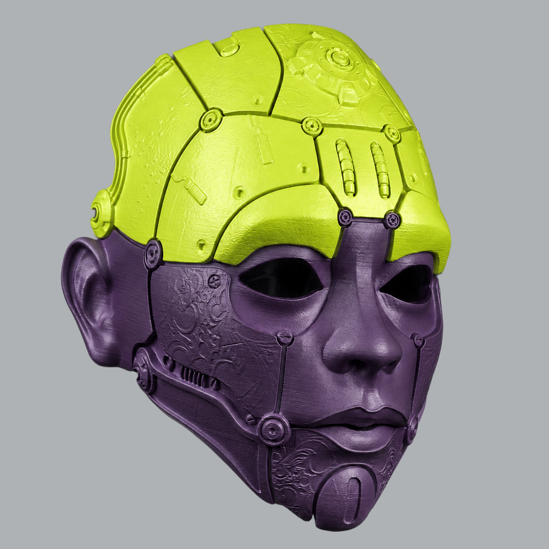 Cyborg Humanoid Robot Mask - Poison / Black Purple - three-quarter view