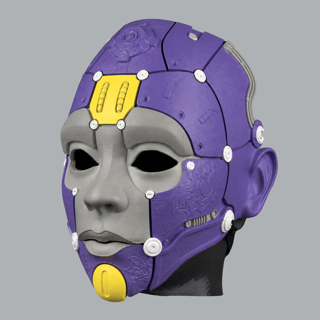 Cyborg Humanoid Robot Mask - Royal Purple / Mouse / Easter Yellow - View 3