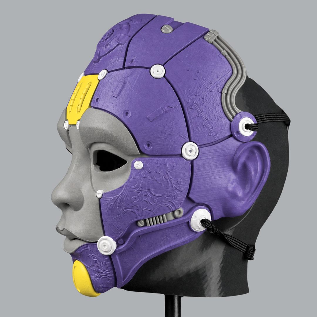 Cyborg Humanoid Robot Mask - Royal Purple / Mouse / Easter Yellow - View 4