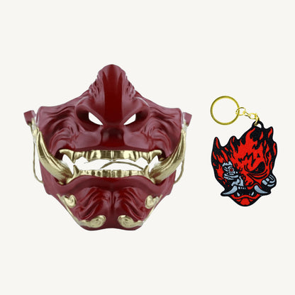 Demon Gift Set — front view of Demon Oni Mask - Red with Cyber Demon Keychain