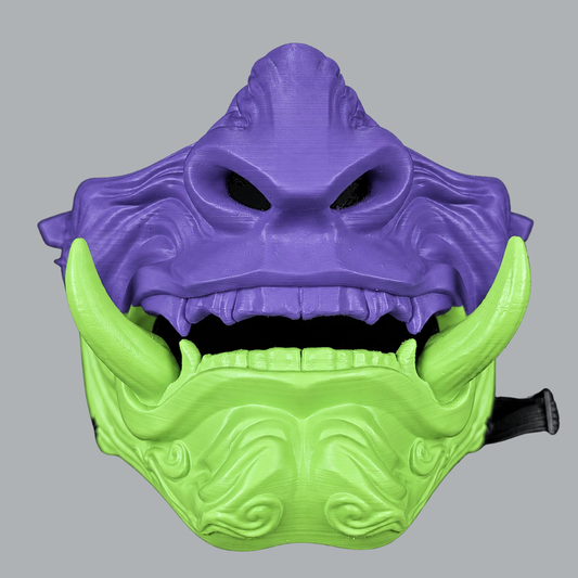 Demon Oni Mask in Royal Purple / Green Apple - front view 2