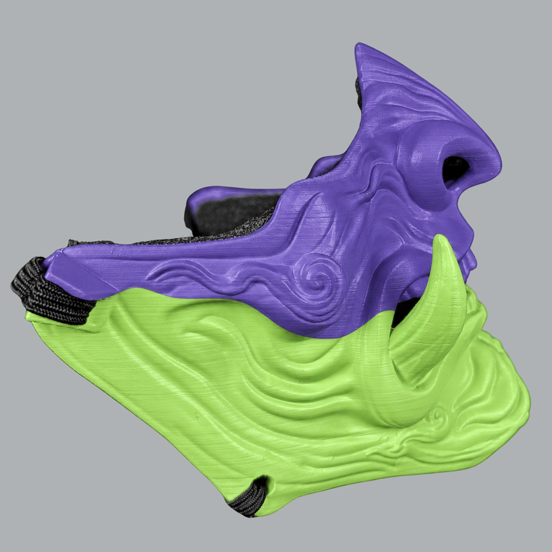 Demon Oni Mask in Royal Purple / Green Apple - side profile 9