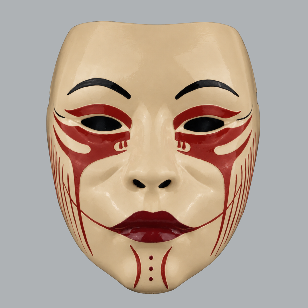 Geisha Japanese mask in Beige / Rust / Maroon — front view