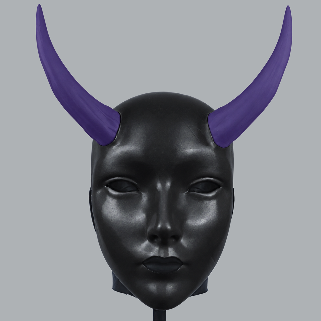 Geisha Japanese Mask With Horn - Royal Purple / Shock Black - View 1