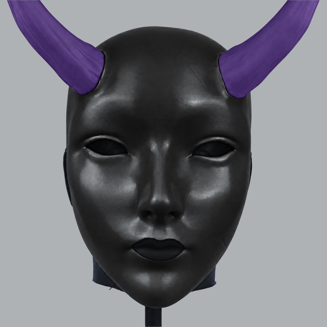 Geisha Japanese Mask With Horn - Royal Purple / Shock Black - View 3