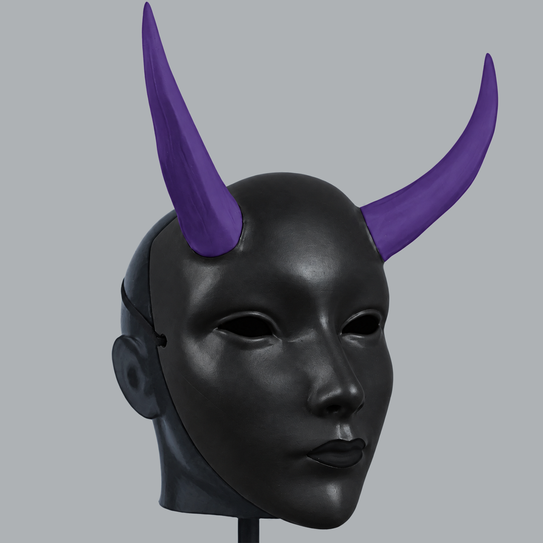 Geisha Japanese Mask With Horn - Royal Purple / Shock Black - View 4