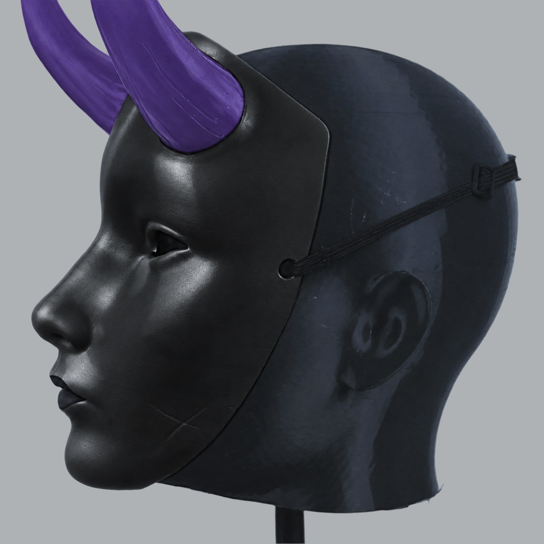 Geisha Japanese Mask With Horn - Royal Purple / Shock Black - View 5