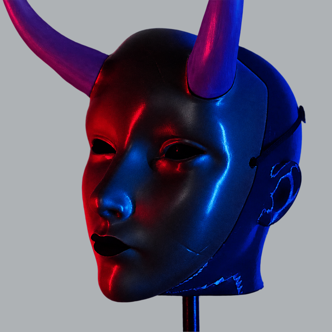 Geisha Japanese Mask With Horn - Royal Purple / Shock Black - View 7