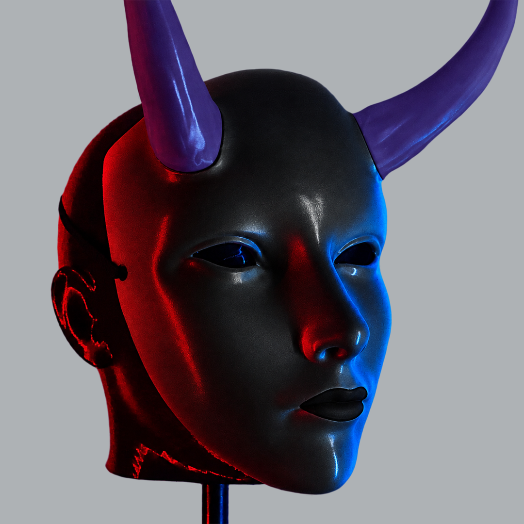 Geisha Japanese Mask With Horn - Royal Purple / Shock Black - View 9