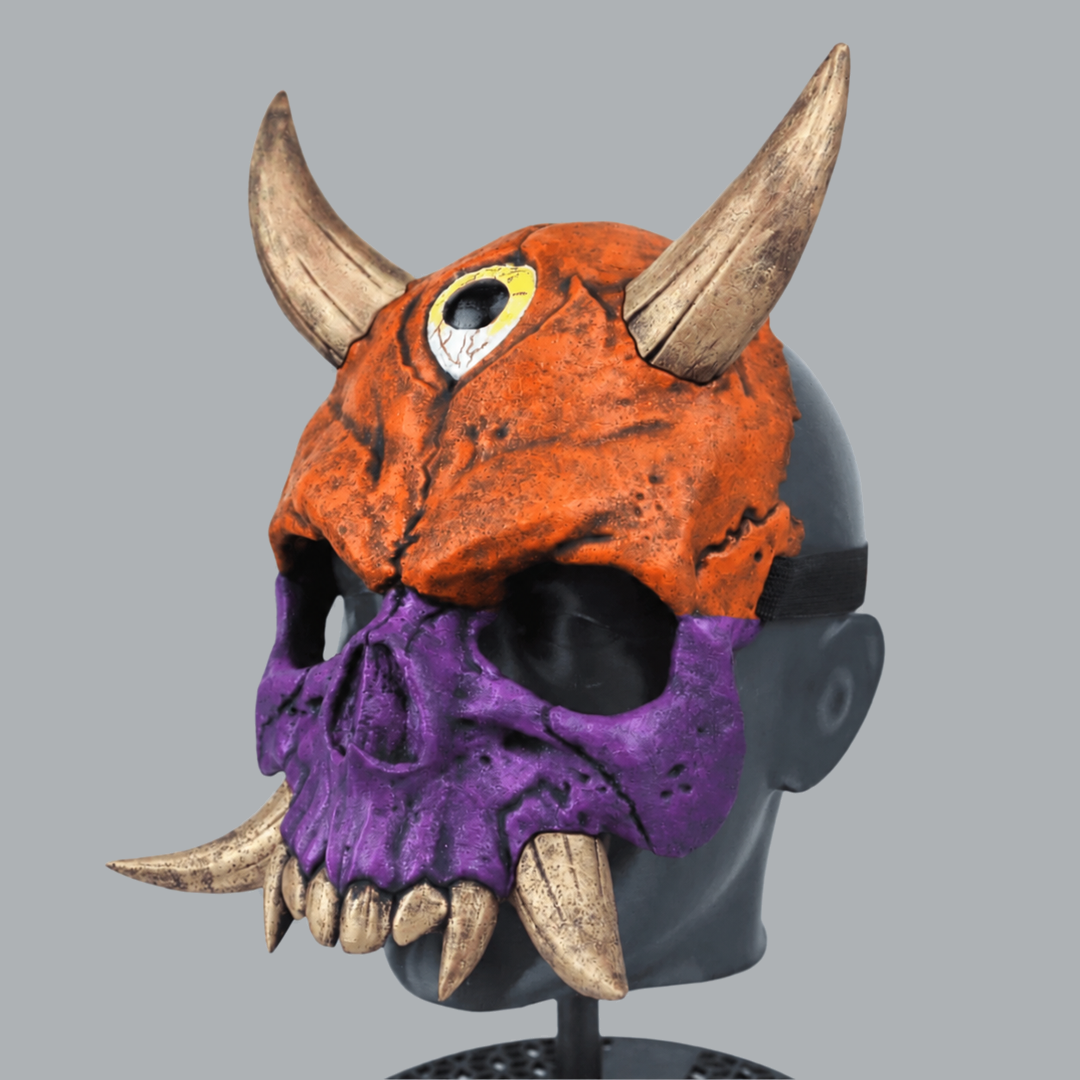 Hannya Skull Oni Mask in Halloween / Royal Purple — three-quarter view facing left