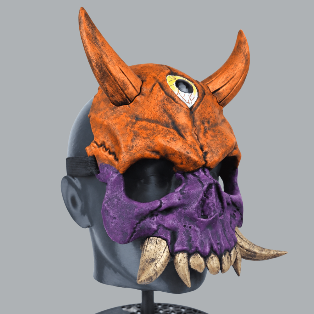 Hannya Skull Oni Mask in Halloween / Royal Purple — three-quarter view facing right