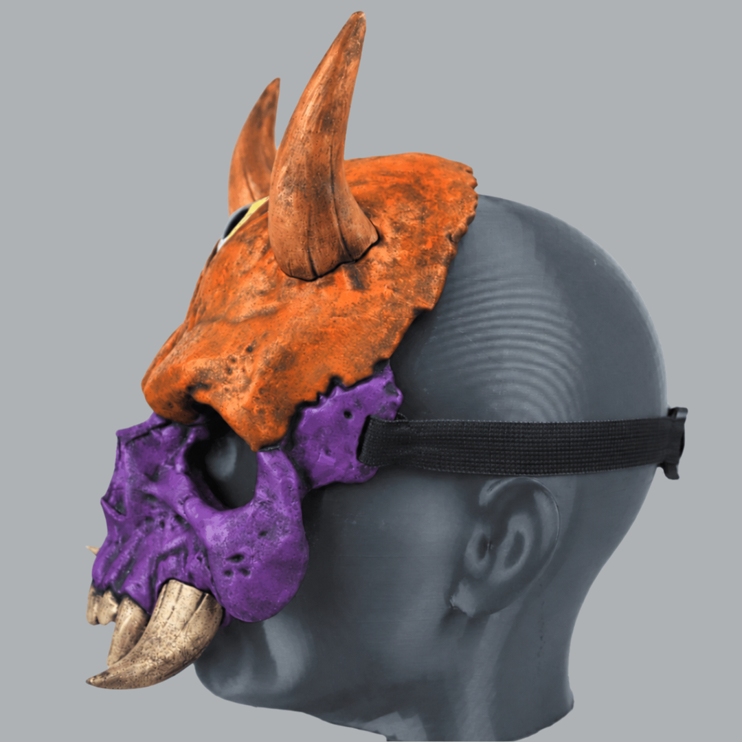Hannya Skull Oni Mask in Halloween / Royal Purple — left-facing side profile