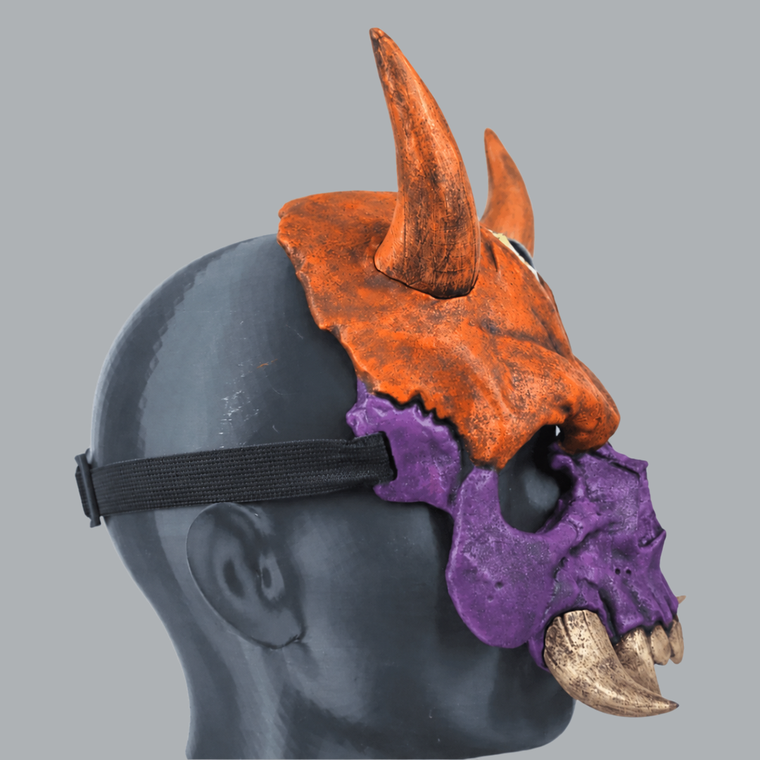 Hannya Skull Oni Mask in Halloween / Royal Purple — right-facing side profile