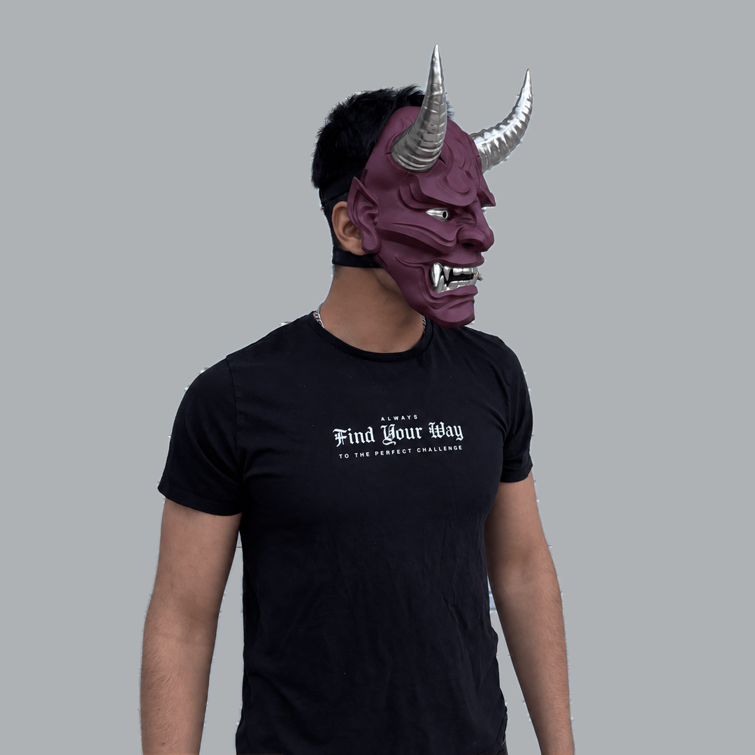 Japanese Full Face Oni Mask - Amethyst / Silver, view 10