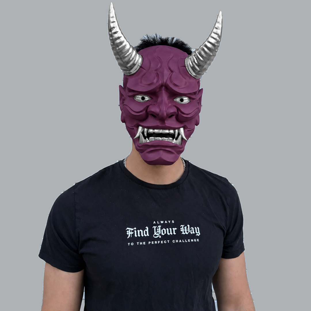 Japanese Full Face Oni Mask - Amethyst / Silver, view 11