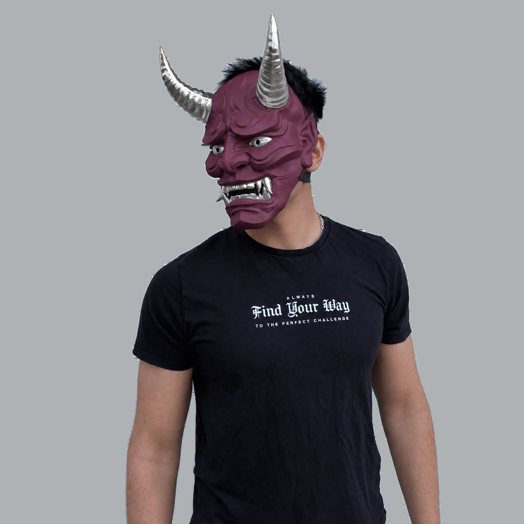 Japanese Full Face Oni Mask - Amethyst / Silver, view 14