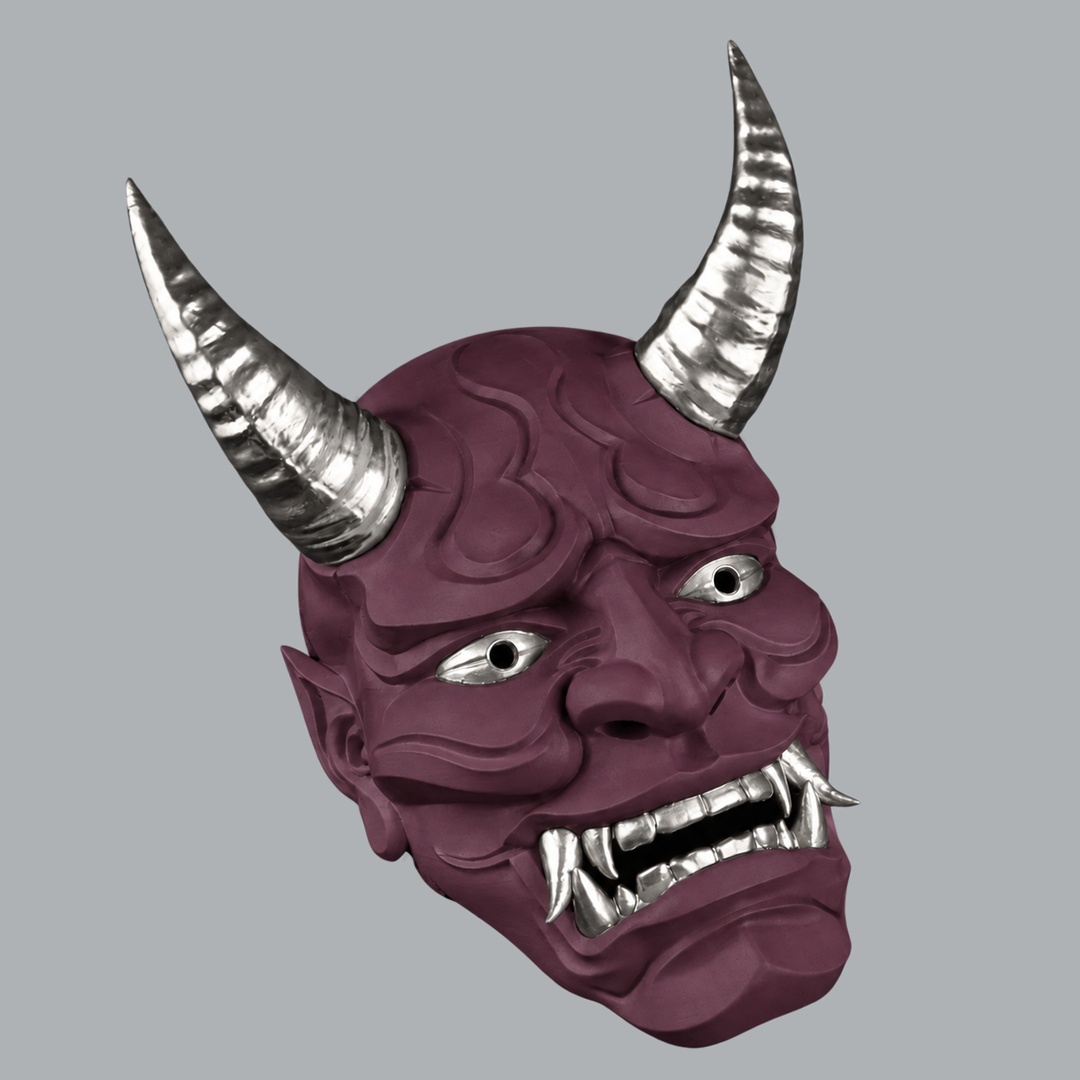 Japanese Full Face Oni Mask - Amethyst / Silver, view 2
