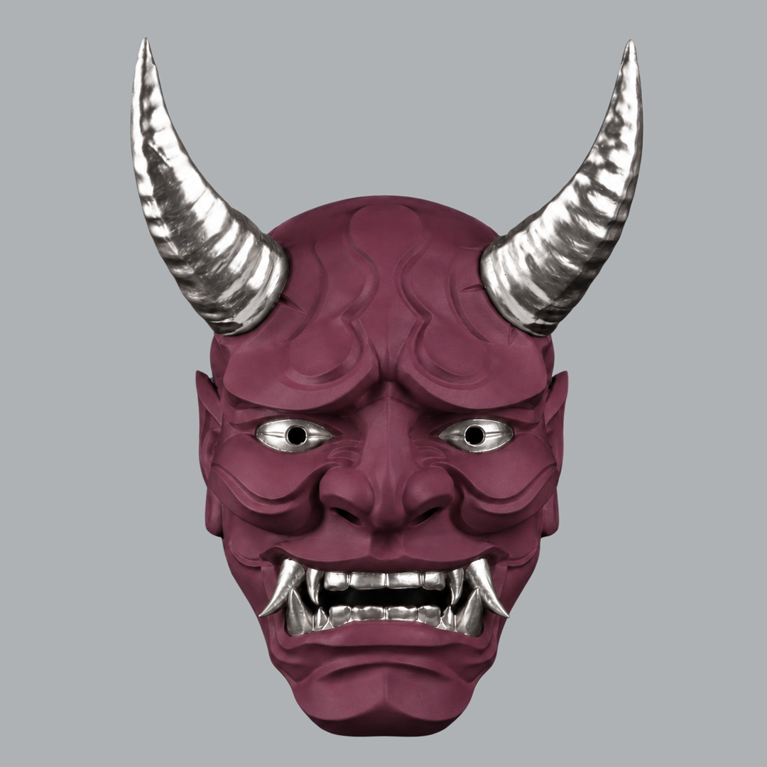 Japanese Full Face Oni Mask - Amethyst / Silver, view 3