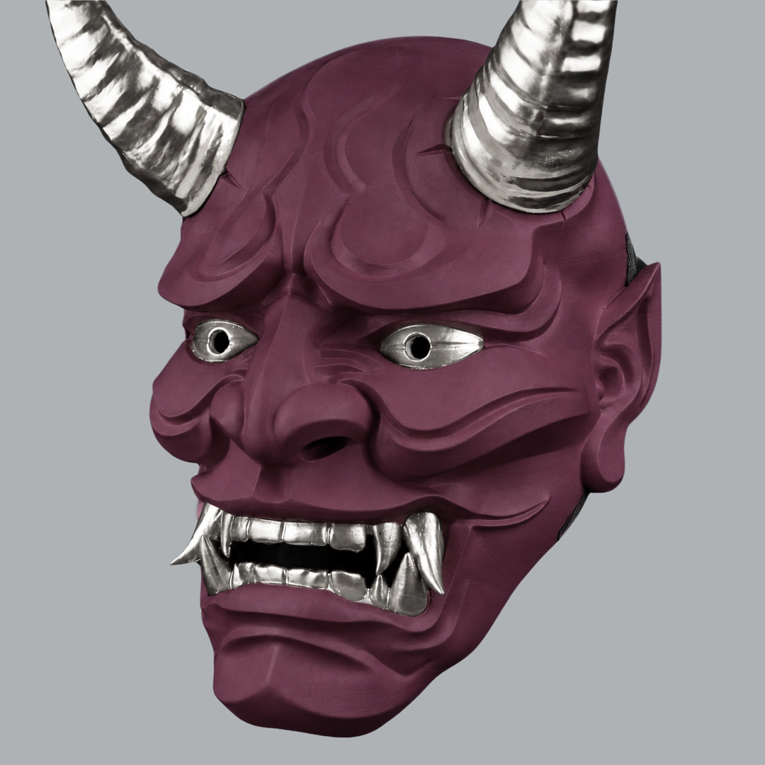 Japanese Full Face Oni Mask - Amethyst / Silver, view 5