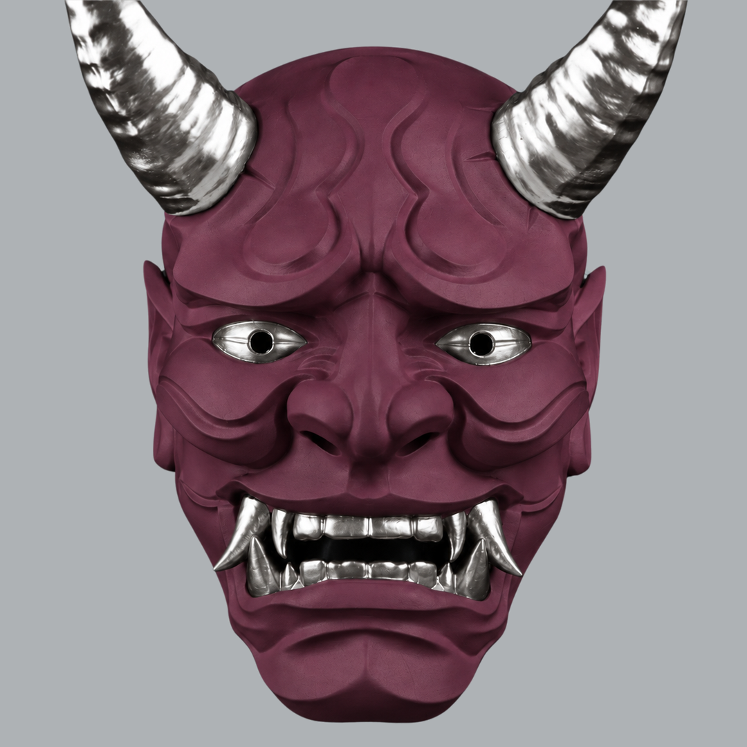 Japanese Full Face Oni Mask - Amethyst / Silver, view 6