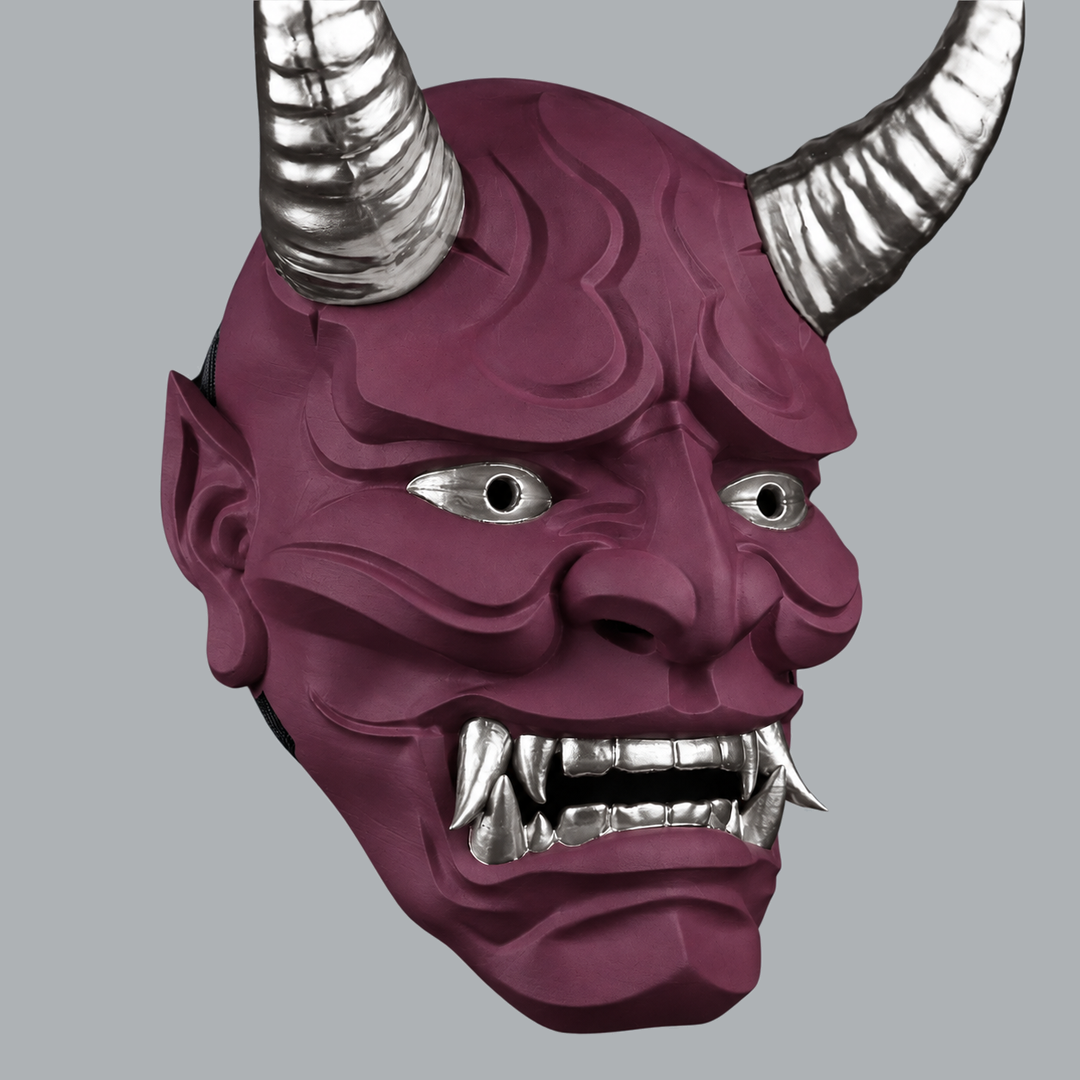 Japanese Full Face Oni Mask - Amethyst / Silver, view 7